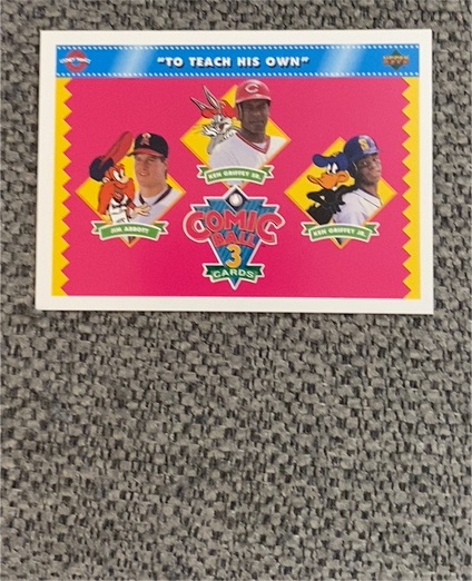 1992 Upper Deck Comic Ball 3 Ken Griffey Jr., Ken Griffey Sr., Jim Abbott — front