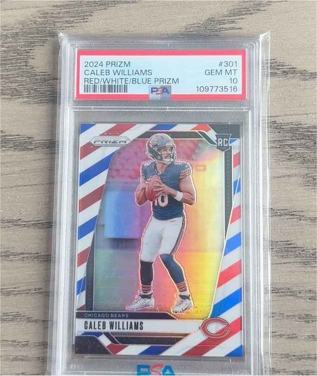 2024 Panini Prizm #301 Caleb Williams Red White Blue Prizm Rookie Card — front