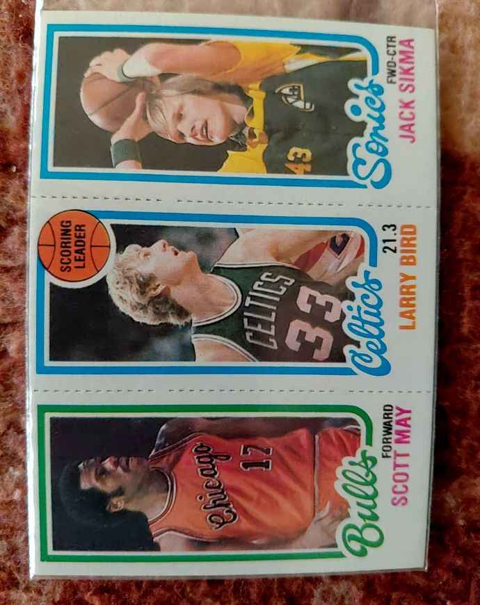 1980-81 Topps #98 Larry Bird, Scott May, Jack Sikma — front
