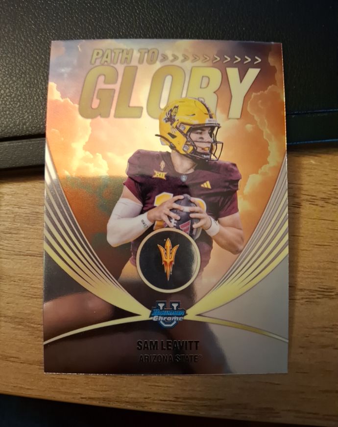 2025 Bowman Chrome University #PG-7 Sam Leavitt Path to Glory — front