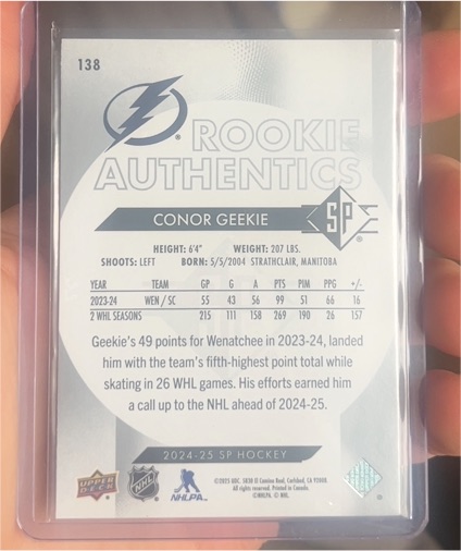 2024-25 Upper Deck SP Rookie Authentics #138 Conor Geekie — front