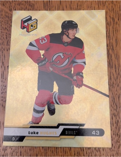 2023-24 Upper Deck Extended HoloGrFx Rookies Gold #HG-5 Luke Hughes — front