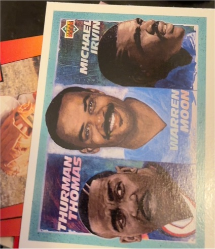 1992 Upper Deck #311 Thurman Thomas / Warren Moon / Michael Irvin Season Leaders Checklist — front