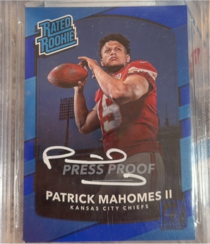 2017 Panini Donruss #327 Patrick Mahomes II Press Proof Blue Rated Rookie — front