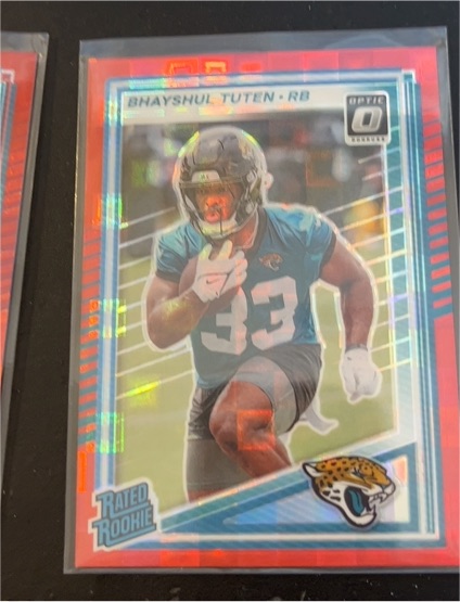 2025 Donruss Optic #333 Bhayshul Tuten Rated Rookie Red Pandora Prizm — front