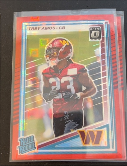 2025 Donruss Optic #369 Trey Amos Rated Rookies Preview Red Pandora — front