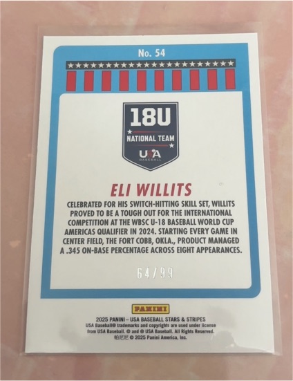 2025 Panini USA Baseball Stars & Stripes #54 Eli Willits — front