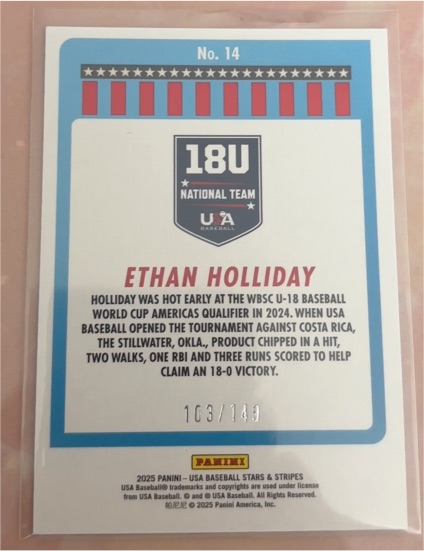 2025 Panini USA Baseball Stars & Stripes #14 Ethan Holliday — front