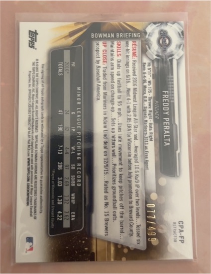2017 Bowman Chrome Prospect Autographs #CPA-PP Freddy Peralta — front
