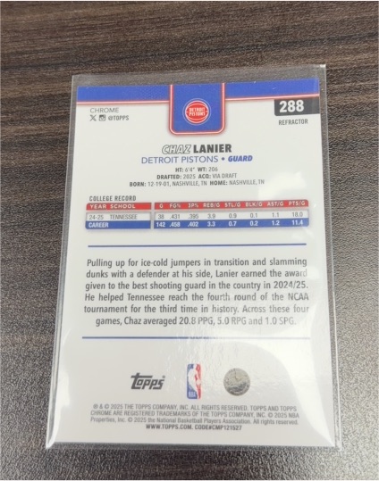 2025 Topps Chrome #288 Chaz Lanier — front