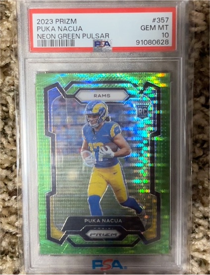 2023 Panini Prizm #357 Puka Nacua Neon Green Pulsar — front