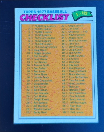 1977 Topps Baseball #32 Checklist 1-132 — front