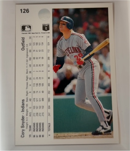 1990 Upper Deck #126 Cory Snyder — front