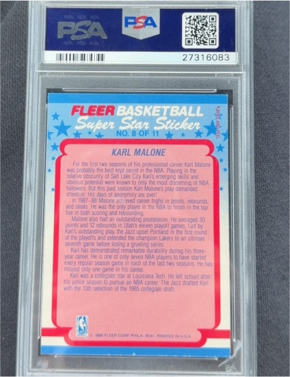 1988 Fleer Basketball Super Star Sticker #8 Karl Malone — front