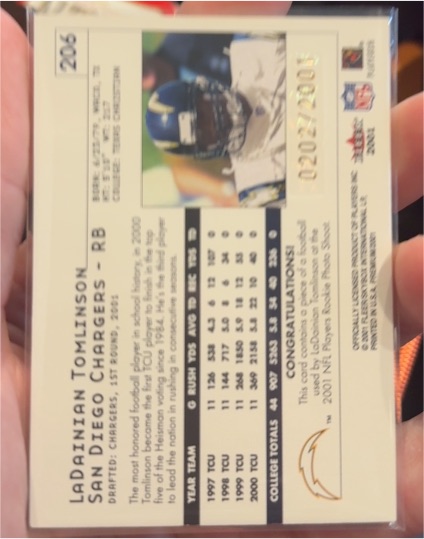 2001 Fleer #206 LaDainian Tomlinson — front