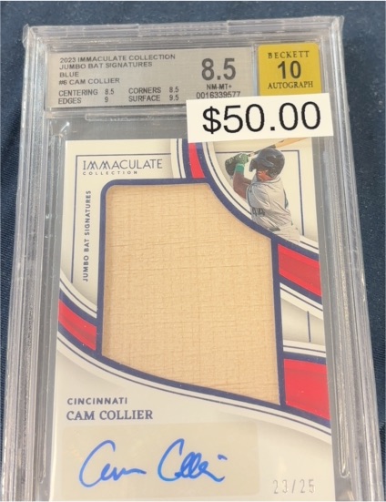 2023 Panini Immaculate Collection Jumbo Bat Signatures Blue #JBS-CC Cam Collier — front