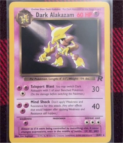 1999 Pokémon Team Rocket #18 Dark Alakazam — front