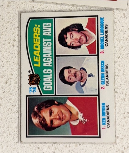 1976-77 O-Pee-Chee #6 Goals Against Average Leaders Ken Dryden Glenn Resch Michel Larocque — front