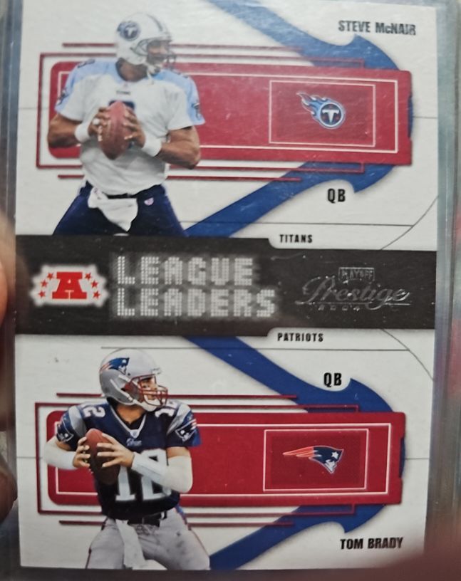 2004 Playoff Prestige League Leaders #LL-6 Steve McNair / Tom Brady — front