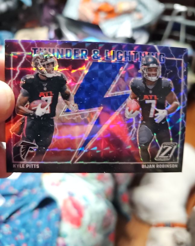 2023 Panini Zenith #1 Kyle Pitts & Bijan Robinson Thunder & Lightning — front