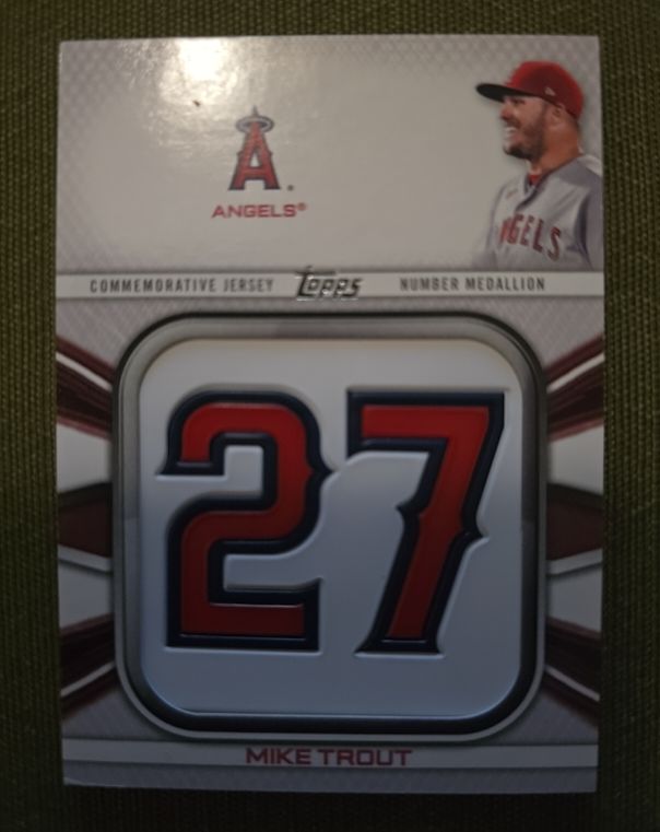 2022 Topps Series 1 #JNM-MT Mike Trout Commemorative Jersey Number Medallion — front
