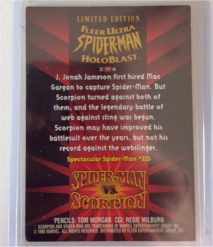 1995 Fleer Ultra Spider-Man HoloBlast #3 Spider-Man vs Scorpion — front
