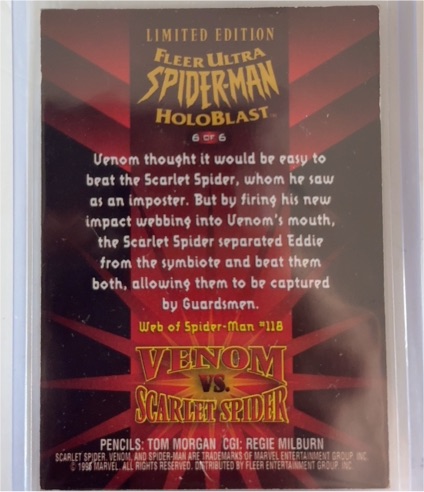 1995 Fleer Ultra Spider-Man Holoblast #118 Venom vs Scarlet Spider — front