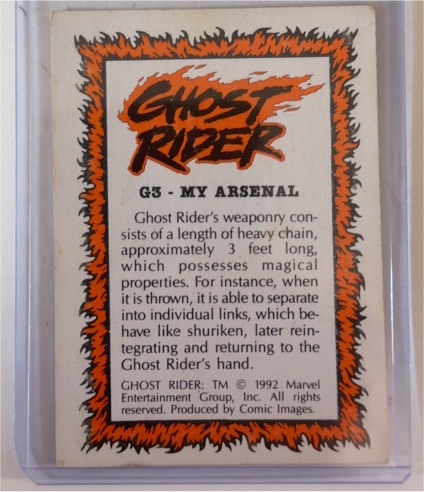 1992 Comic Images Ghost Rider II #G3 My Arsenal — front