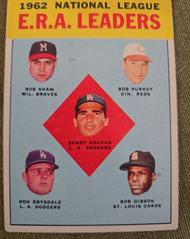 1963 Topps Baseball #5 1962 National League E.R.A. Leaders Sandy Koufax — front