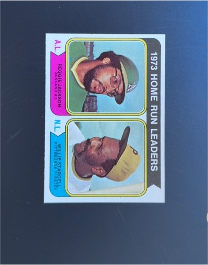 1974 Topps #202 Home Run Leaders Reggie Jackson / Willie Stargell — front