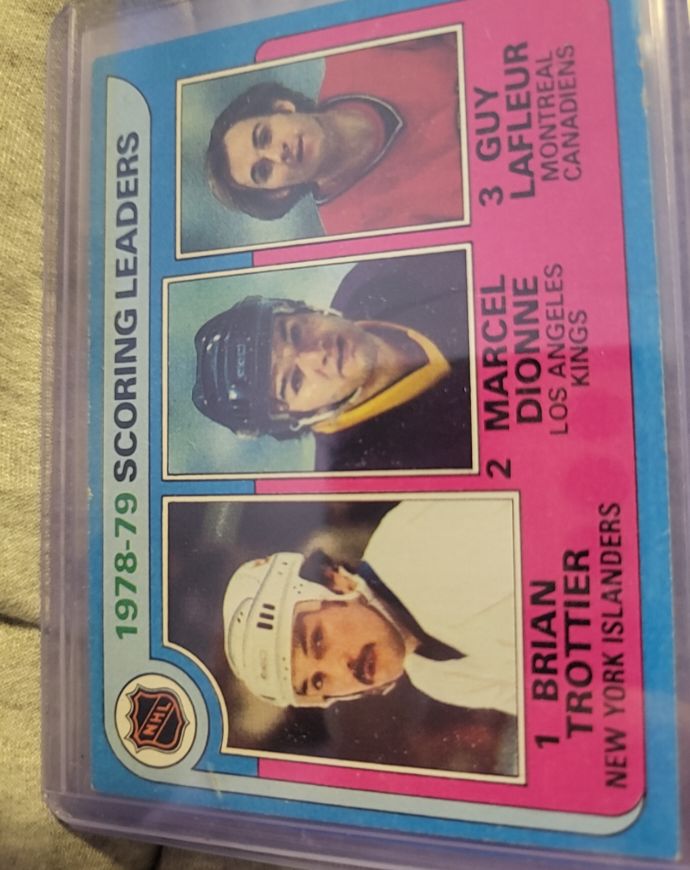 1979-80 Topps #3 Scoring Leaders Brian Trottier/Marcel Dionne/Guy Lafleur — front