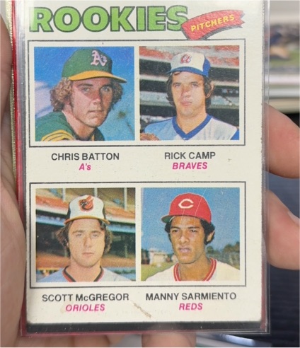 1977 Topps #475 Chris Batton/Rick Camp/Scott McGregor/Manny Sarmiento Rookie Pitchers — front