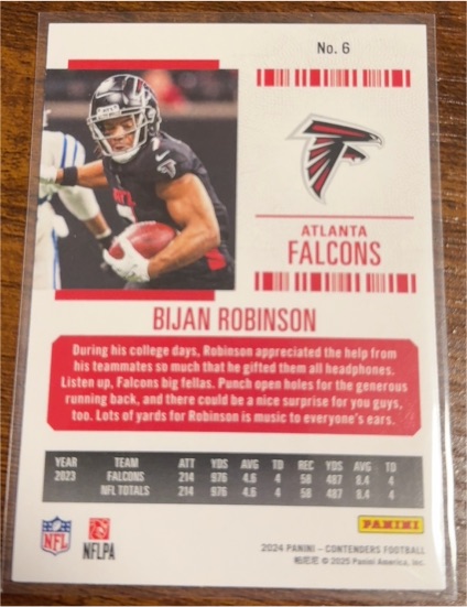 2024 Panini Contenders Football #6 Bijan Robinson — front
