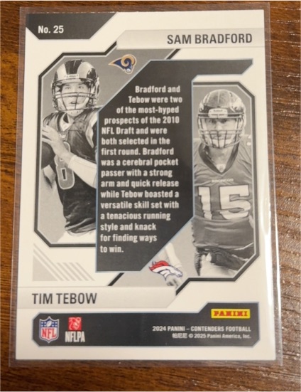 2024 Panini Contenders #25 Sam Bradford / Tim Tebow — front