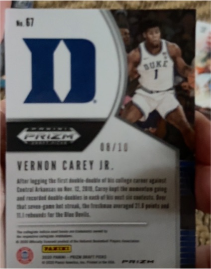 2020 Panini Prizm Draft Picks #67 Vernon Carey Jr. — front