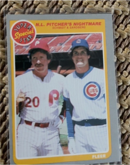 1985 Fleer #630 N.L. Pitcher's Nightmare Mike Schmidt / Ryne Sandberg — front