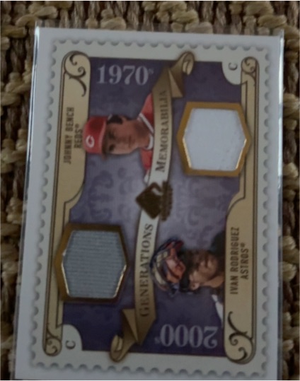 2009 SP Legendary Cuts Generations Memorabilia #GM-IR Johnny Bench / Ivan Rodriguez — front