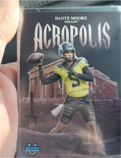 2025 Bowman University Chrome #A-7 Dante Moore Acropolis Oregon Ducks — front