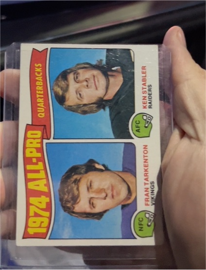 1975 Topps #208 1974 All-Pro Quarterbacks Fran Tarkenton/Ken Stabler — front