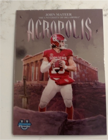 2025 Bowman University Chrome #A-4 John Mateer Acropolis Oklahoma Sooners — front
