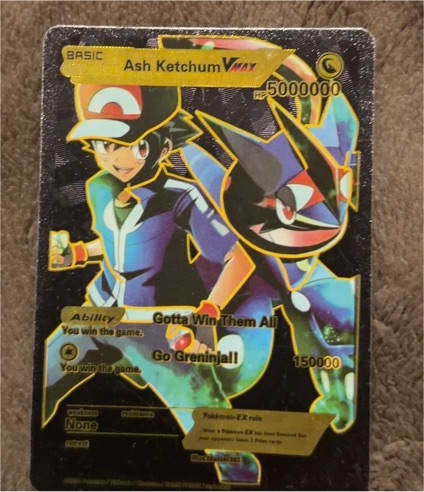 2024 Pokémon Gold Foil Fan Art Card BASIC Ash Ketchum VMaxHp 5000000 — front