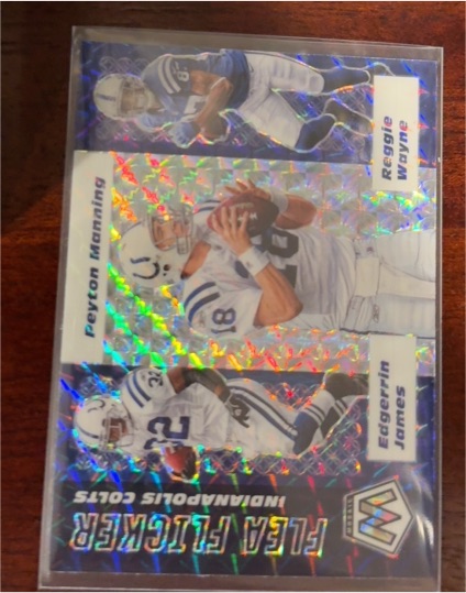 2020 Panini Mosaic Flea Flicker #FF9 Edgerrin James / Peyton Manning / Reggie Wayne — front