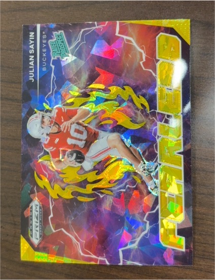 2025 Panini Prizm Draft Picks #F-JSN Julian Sayin Fearless Gold Ice Prizm — front
