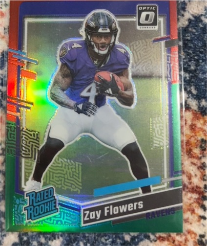 2023 Donruss Optic #307 Zay Flowers Rated Rookie Red Green Prizm — front
