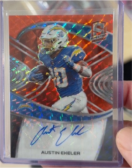 2023 Panini Spectra Signatures Red Prizm #SIG-AEK Austin Ekeler — front