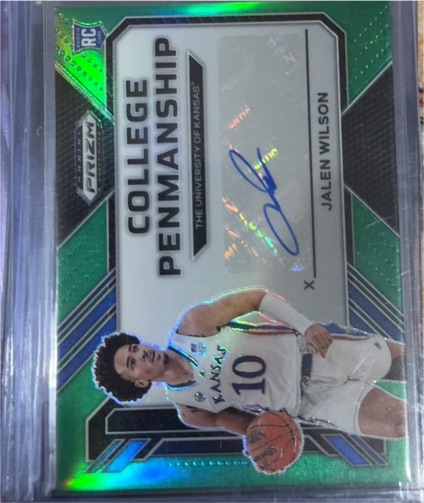 2023 Panini Prizm Draft Picks College Penmanship Green #CP-JPL Jalen Wilson — front