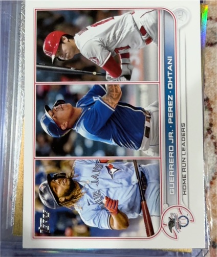2022 Topps #48 AL HR Leaders Vladimir Guerrero Jr. / Perez / Shohei Ohtani — front