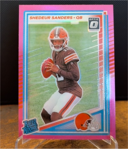 2025 Panini Donruss #306 Shedeur Sanders Optic Preview Pink Prizm Rated Rookie — front