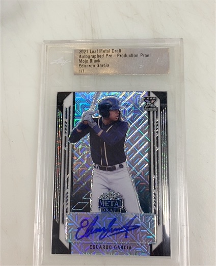2021 Leaf Metal Draft Autographed Pre-Production Proof Mojo Black Eduardo Garcia — front