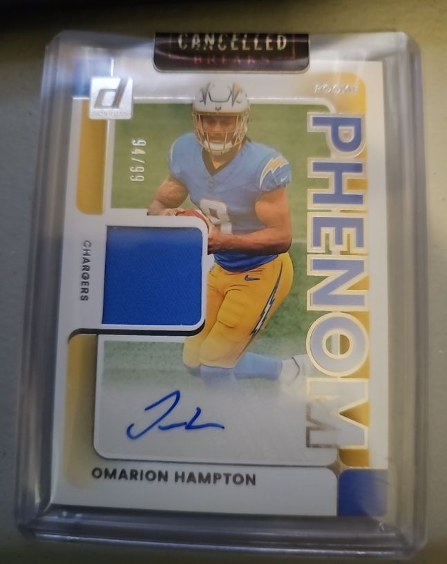 2025 Panini Donruss #PJA-OHN Omarion Hampton Rookie Phenom Patch Auto — front
